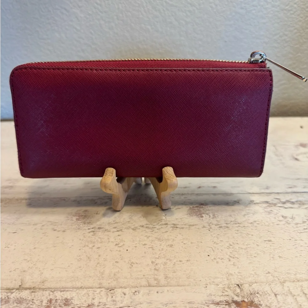 Michael Kors Saffiano Leather Zip-Around Wallet – Raspberry Red